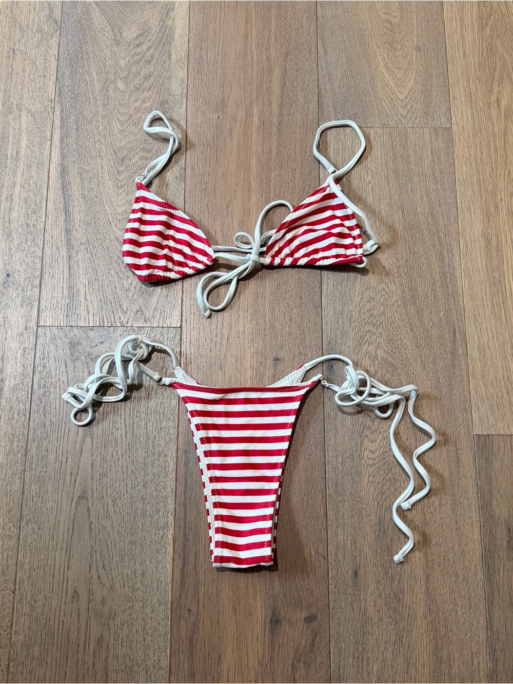 Frankie’s Bikinis- Red and White Stripe Bikini Set